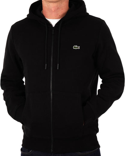 Lacoste – Kapuzenpullover mit durchgehendem Reißverschluss in Schwarz