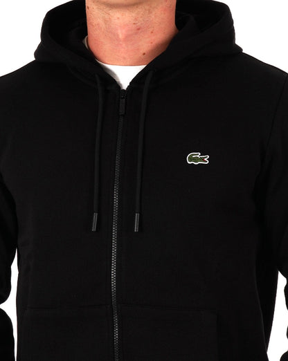 Lacoste – Kapuzenpullover mit durchgehendem Reißverschluss in Schwarz