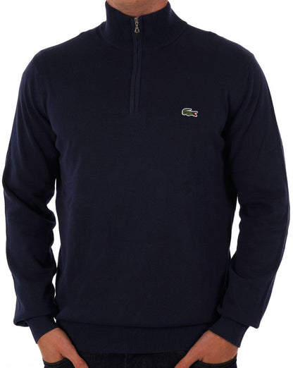 Lacoste – Strickpullover mit halbem Reißverschluss in Marineblau