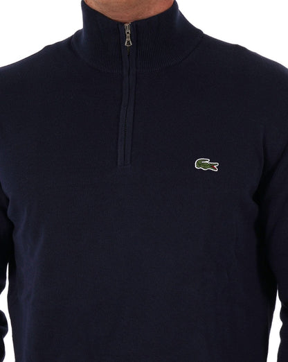 Lacoste – Strickpullover mit halbem Reißverschluss in Marineblau