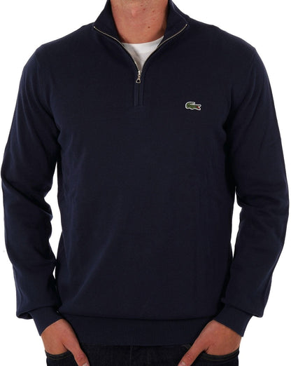 Lacoste – Strickpullover mit halbem Reißverschluss in Marineblau