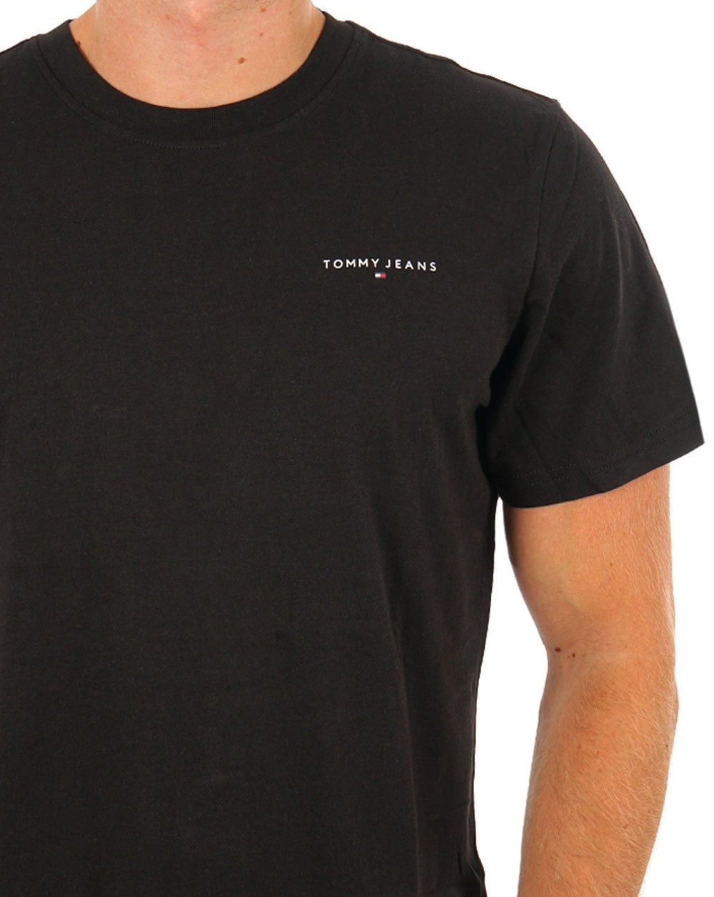 Tommy Jeans – T-Shirt mit linearem Logo in Schwarz