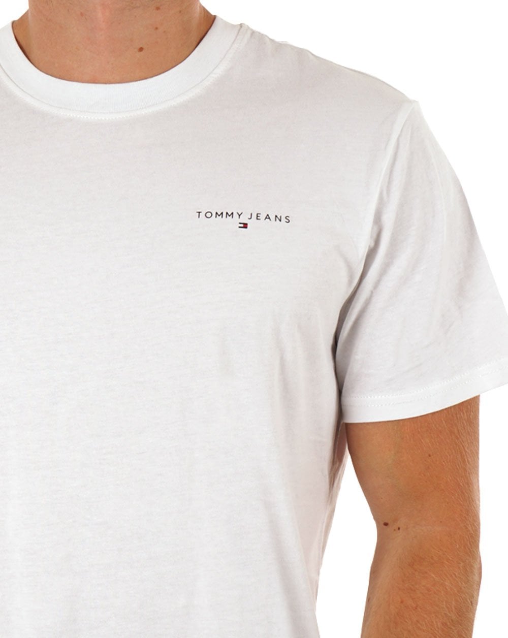 Tommy Jeans – Weißes T-Shirt mit linearem Logo