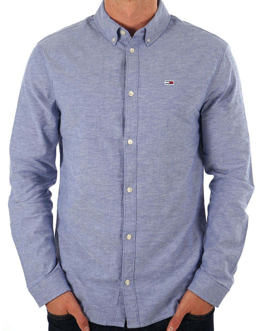 Tommy Jeans Stretch Oxford Baumwollhemd Hellblau