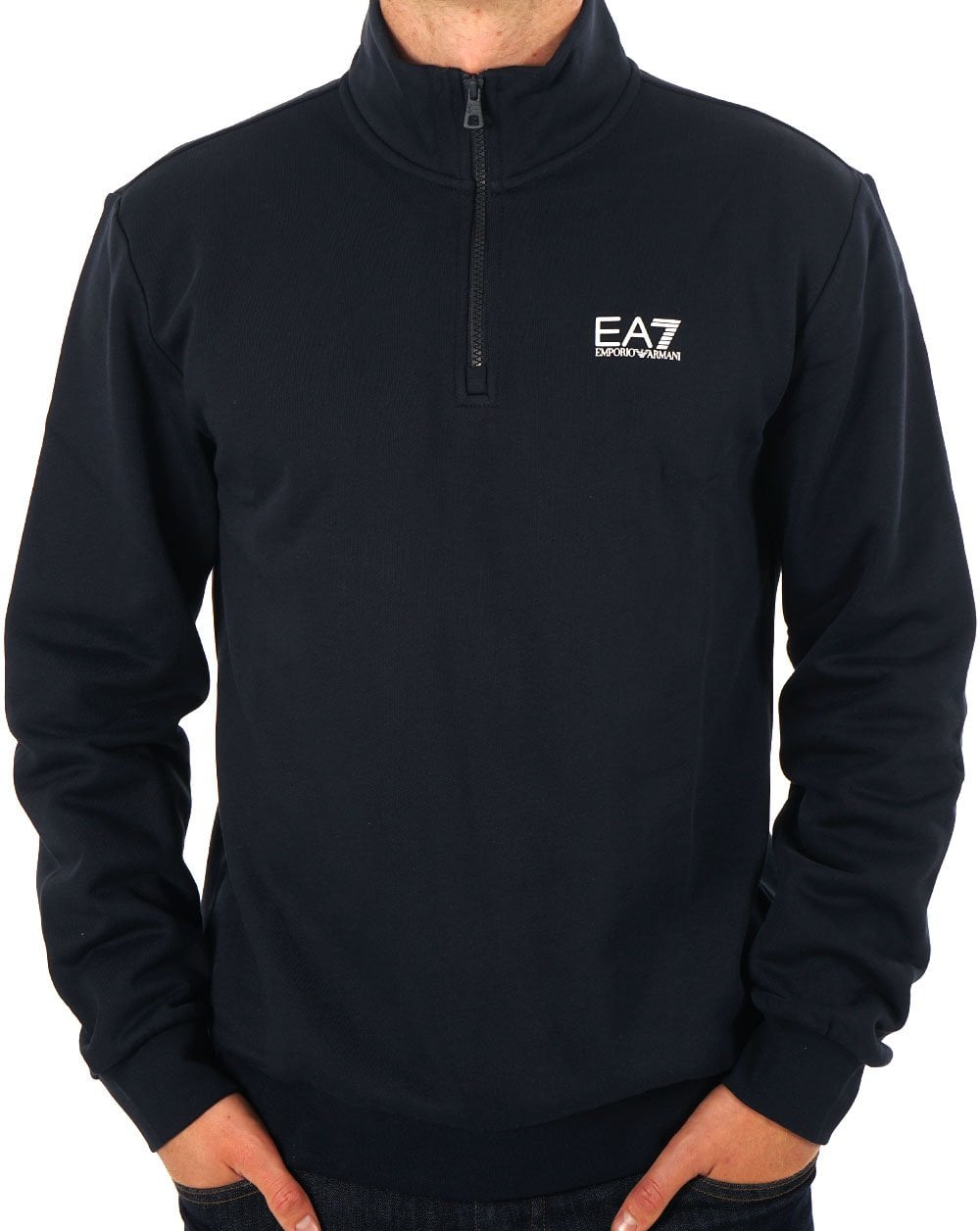 EA7 Emporio Armani – Sweatshirt mit 1/4-Reißverschluss und Logo, Marineblau