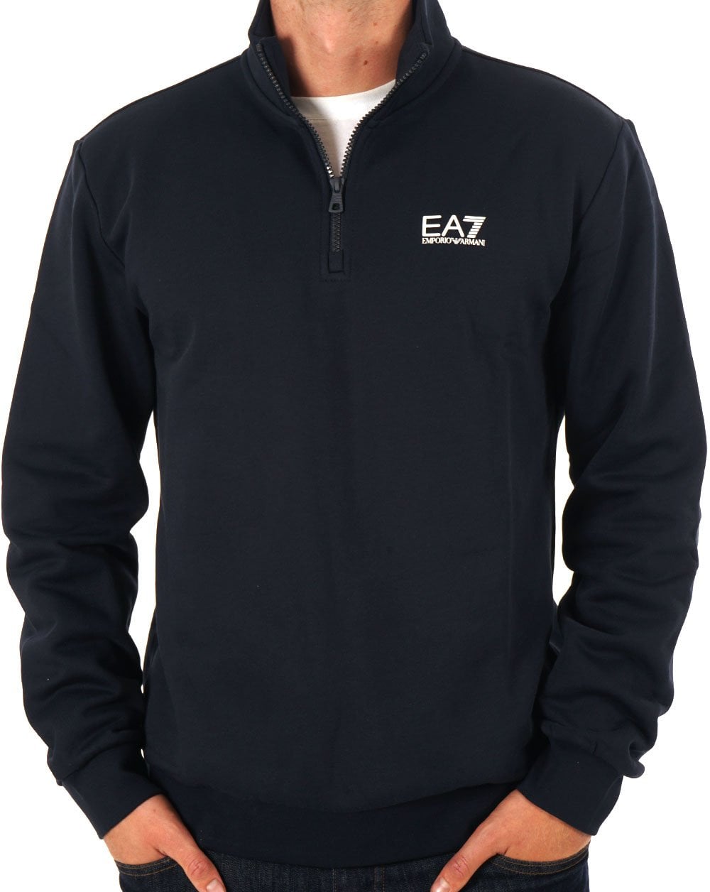 EA7 Emporio Armani – Sweatshirt mit 1/4-Reißverschluss und Logo, Marineblau