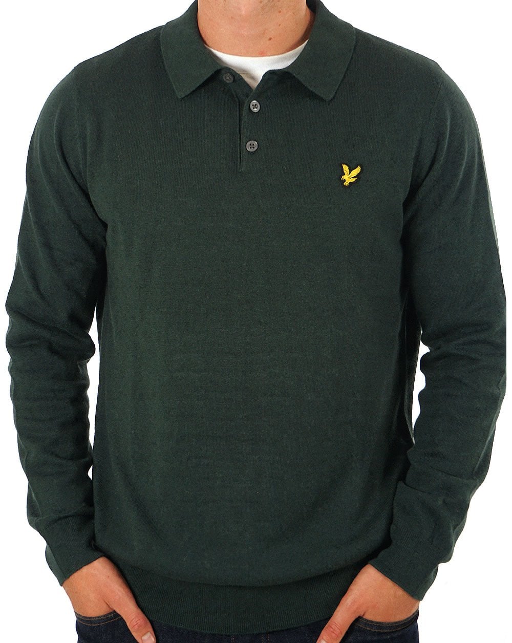 Lyle &amp; Scott – Langarm-Poloshirt aus Baumwolle und Merinowolle in Argyle-Blaugrün
