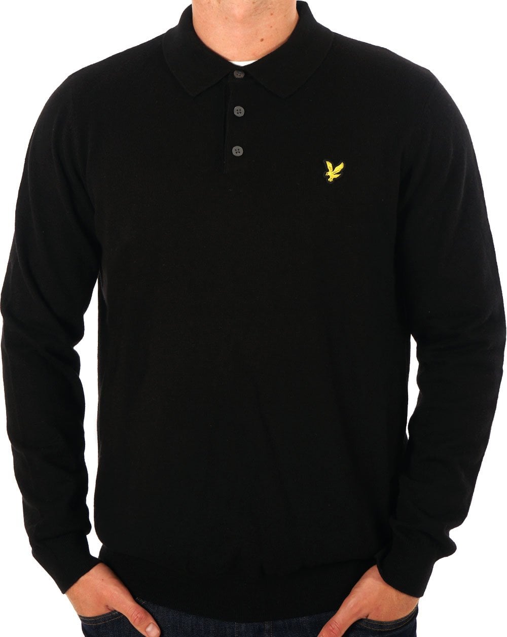 Lyle &amp; Scott – Langärmliges Strickpolo in Schwarz