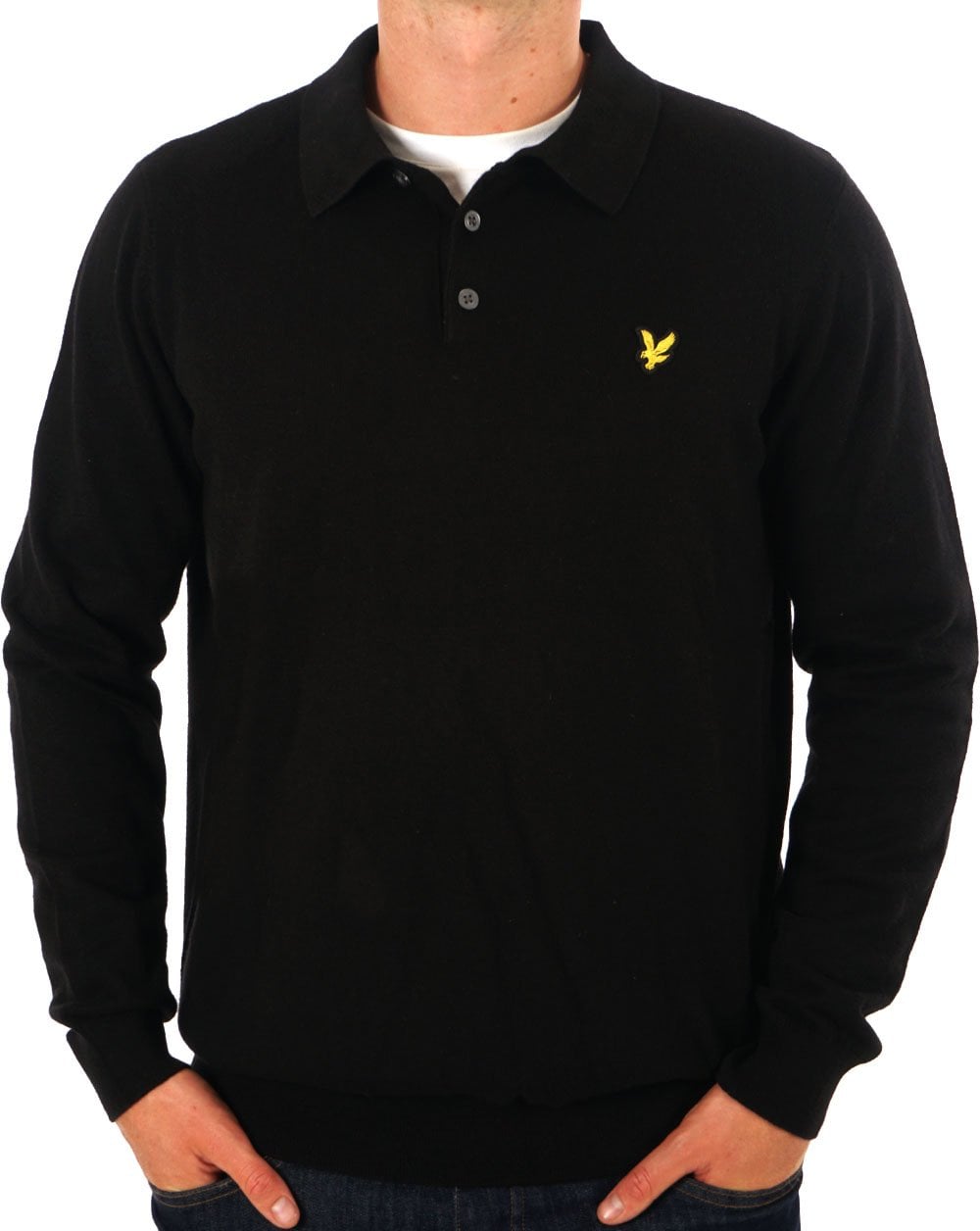 Lyle &amp; Scott – Langärmliges Strickpolo in Schwarz
