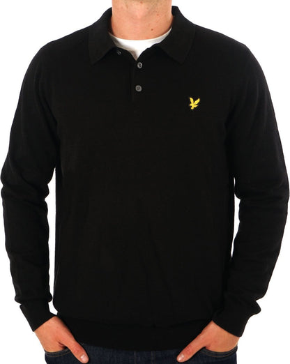 Lyle &amp; Scott – Langärmliges Strickpolo in Schwarz