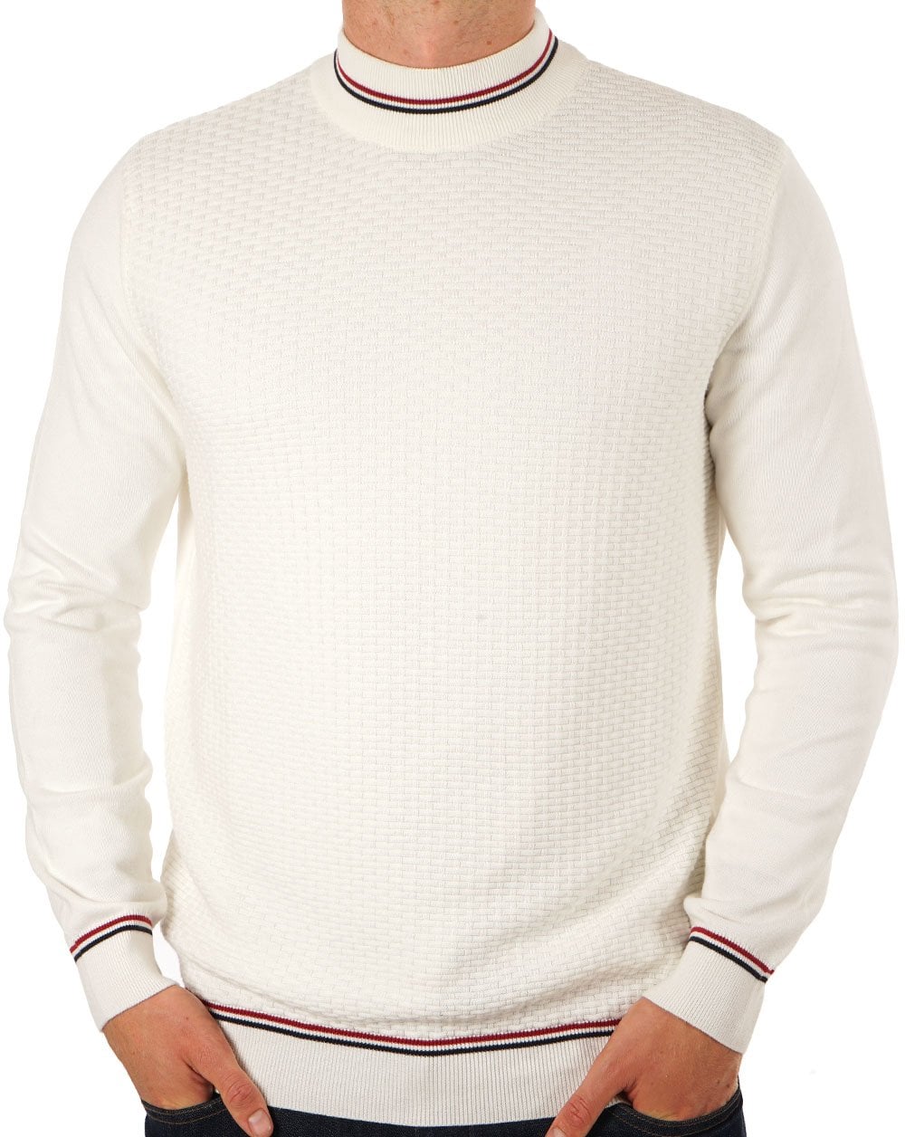 Trojan Rollkragenpullover mit Korbgeflecht, Ecru
