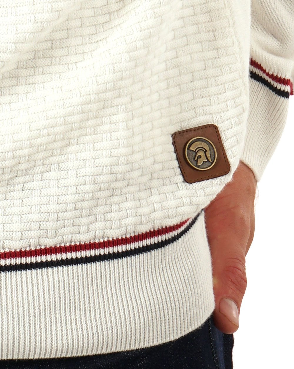 Trojan Rollkragenpullover mit Korbgeflecht, Ecru