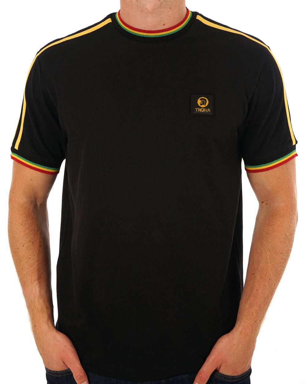 Trojan T-Shirt mit dreifarbigem Streifenmuster in Schwarz