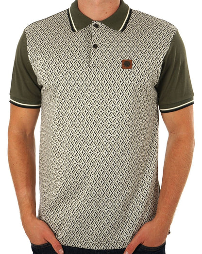 Trojan Poloshirt mit geometrischem Panel in Armeegrün