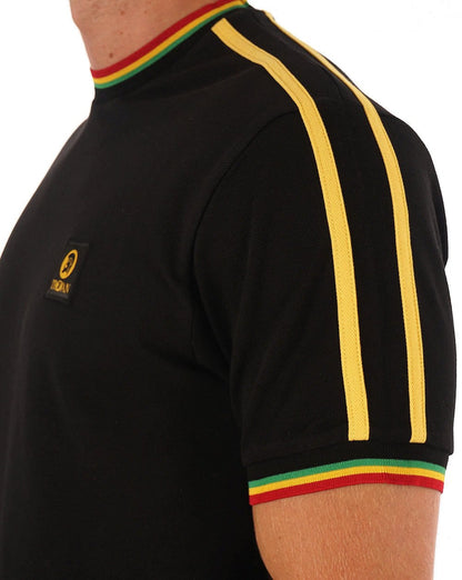 Trojan T-Shirt mit dreifarbigem Streifenmuster in Schwarz