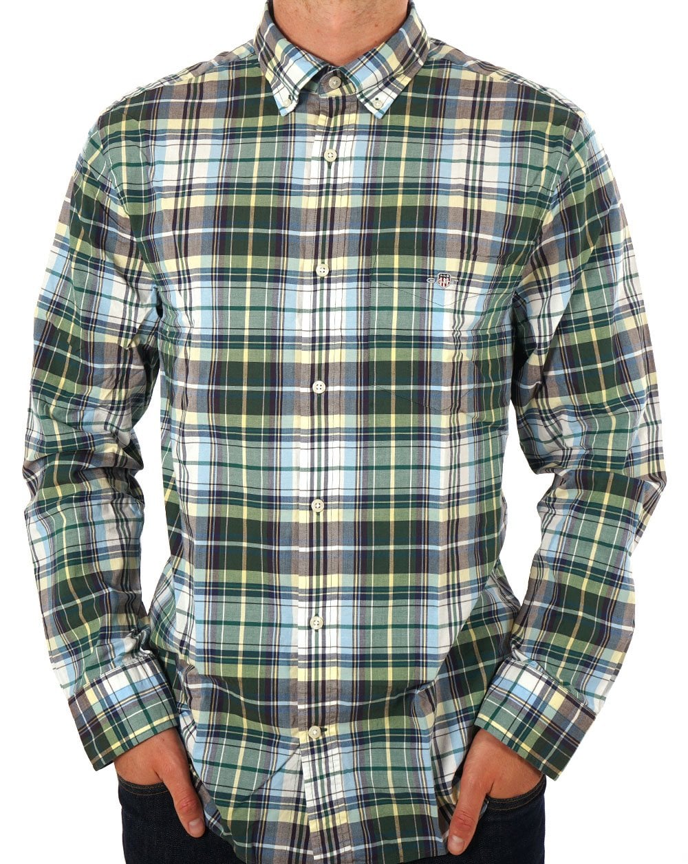 Gant – Kariertes Popeline-Hemd mit Tartan-Muster, tiefes Waldgrün