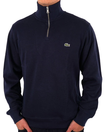 Lacoste – Sweatshirt mit halbem Reißverschluss in Marineblau