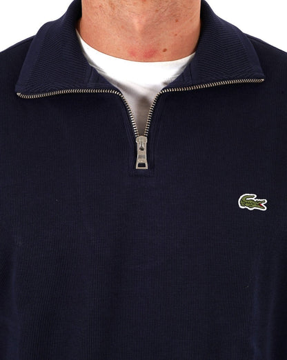 Lacoste – Sweatshirt mit halbem Reißverschluss in Marineblau