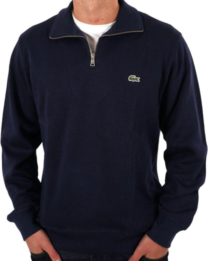 Lacoste – Sweatshirt mit halbem Reißverschluss in Marineblau