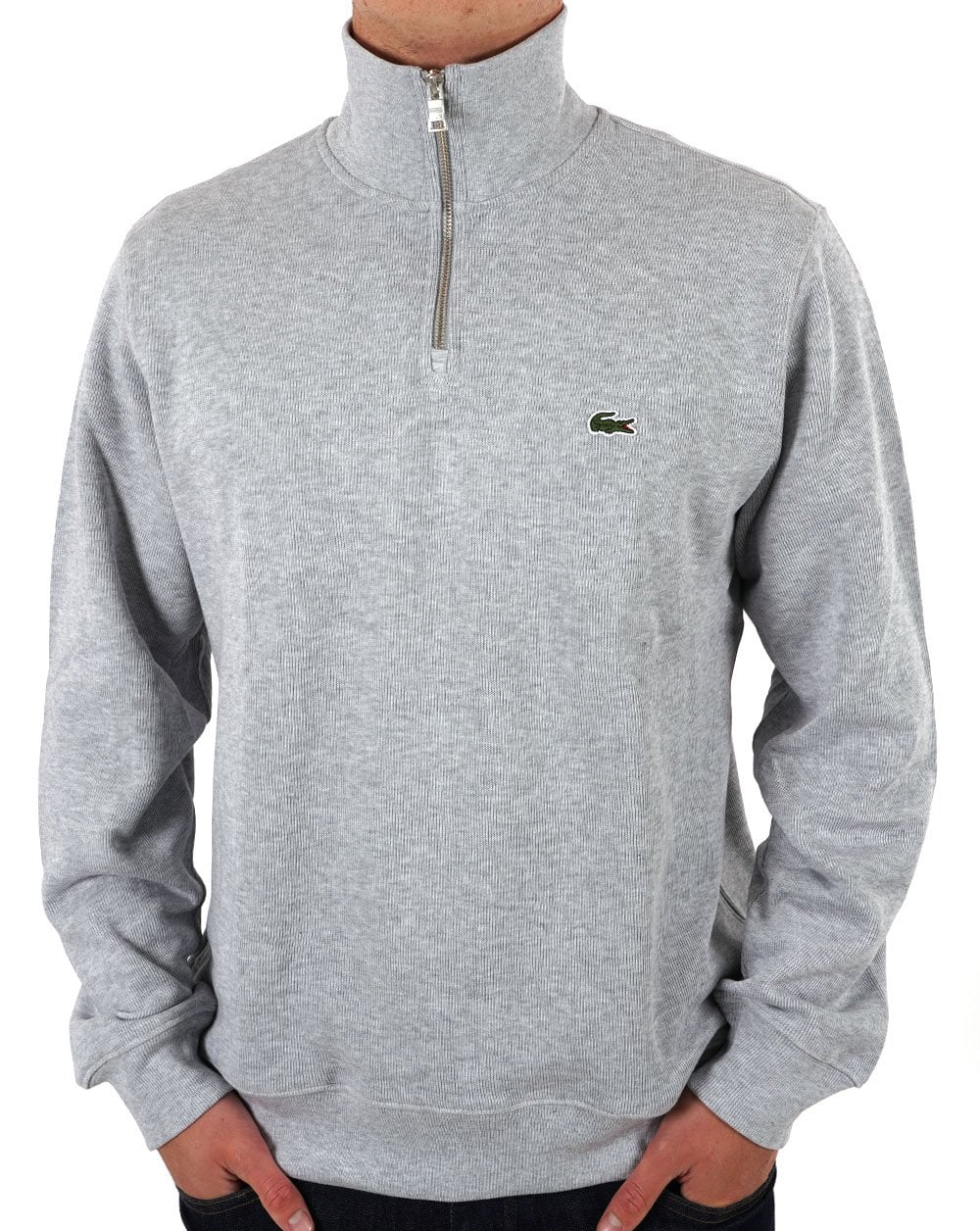 Lacoste – Sweatshirt mit halbem Reißverschluss in Silber
