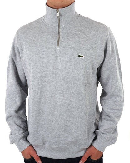 Lacoste – Sweatshirt mit halbem Reißverschluss in Silber