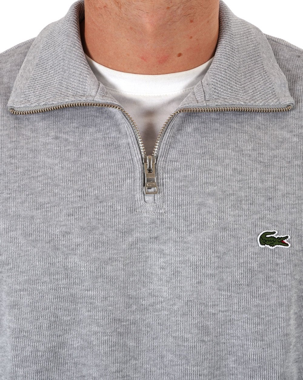 Lacoste – Sweatshirt mit halbem Reißverschluss in Silber