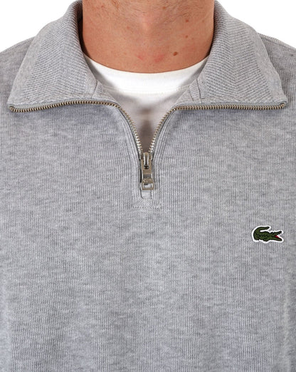 Lacoste – Sweatshirt mit halbem Reißverschluss in Silber
