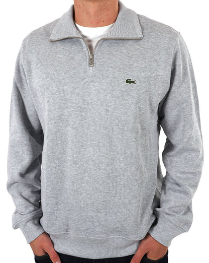 Lacoste – Sweatshirt mit halbem Reißverschluss in Silber