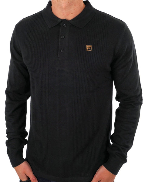 Fila Gold Textured LS Knit Polo Black