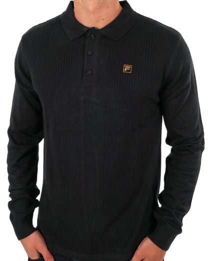 Fila Gold Textured LS Knit Polo Schwarz