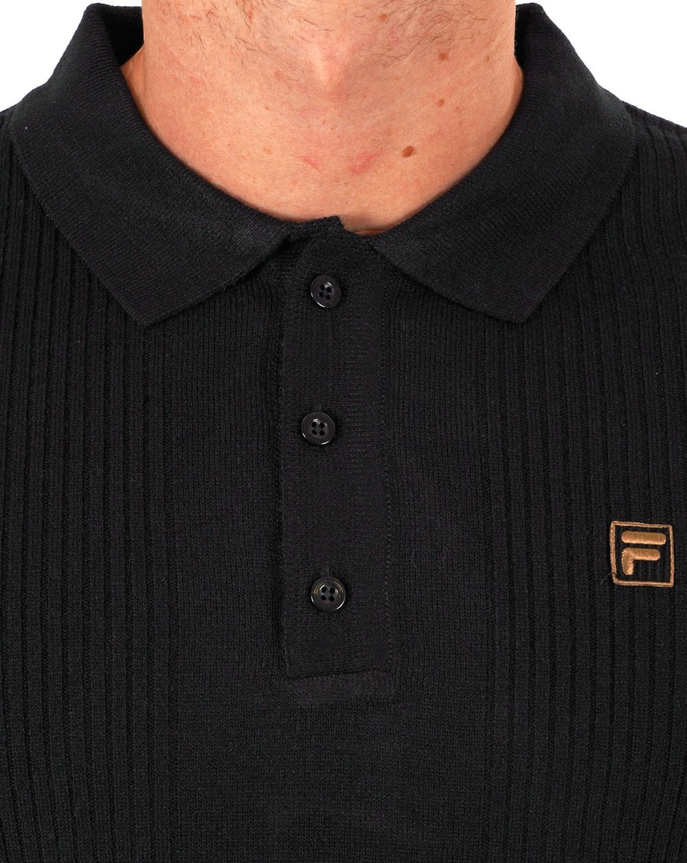 Fila Gold Textured LS Knit Polo Schwarz