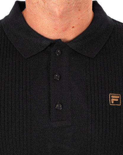 Fila Gold Textured LS Knit Polo Schwarz