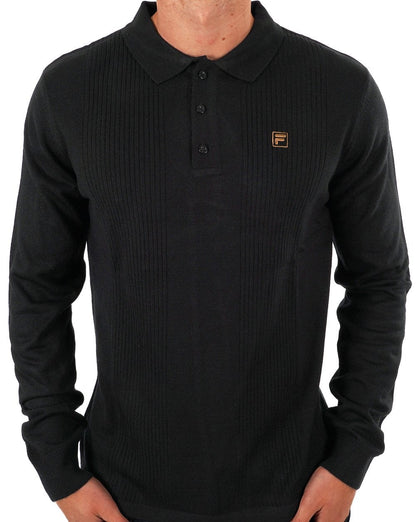 Fila Gold Textured LS Knit Polo Schwarz