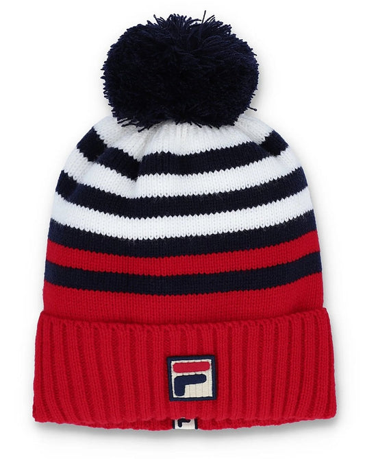 Fila Vintage Fila Vintage Markee Pom Pom Beanie Rot/Marineblau/Weiß