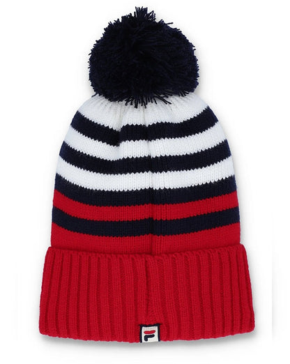Fila Vintage Markee Pom Pom Beanie Rot/Marineblau/Weiß