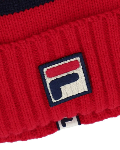 Fila Vintage Markee Pom Pom Beanie Rot/Marineblau/Weiß