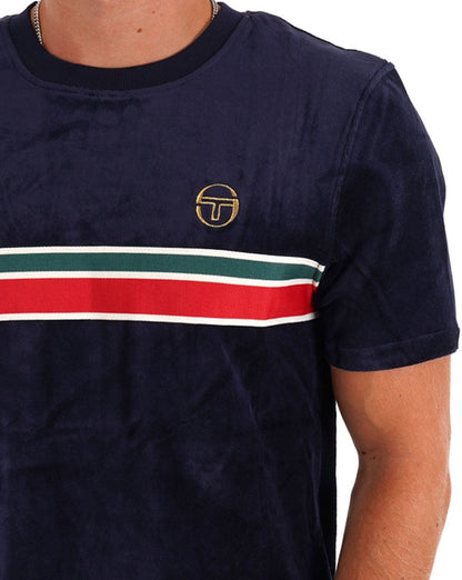 Sergio Tacchini – T-Shirt mit Veloursstreifen auf der Brust, Marineblau