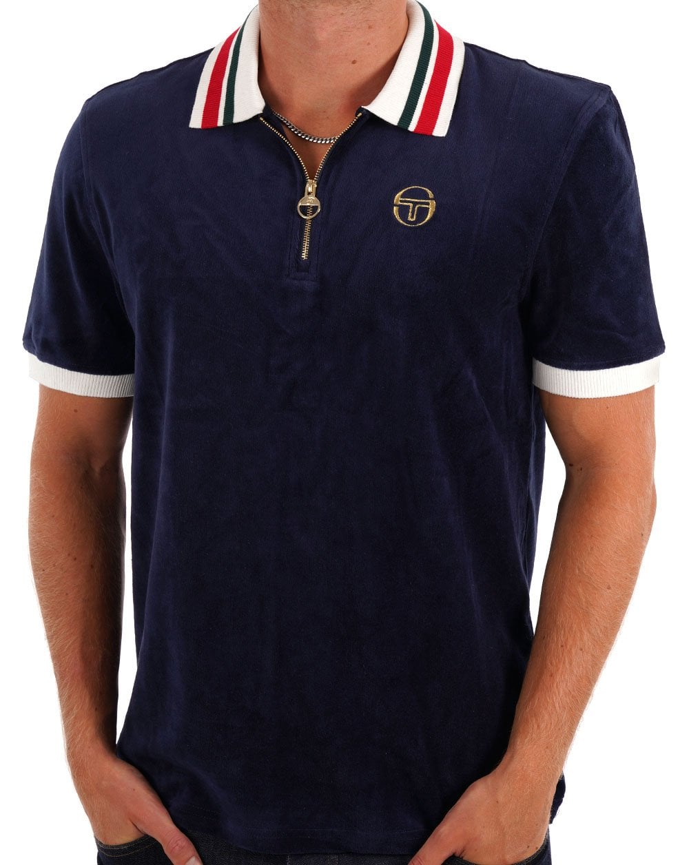 Sergio Tacchini Velours-Polstershirt mit Reißverschluss, Marineblau