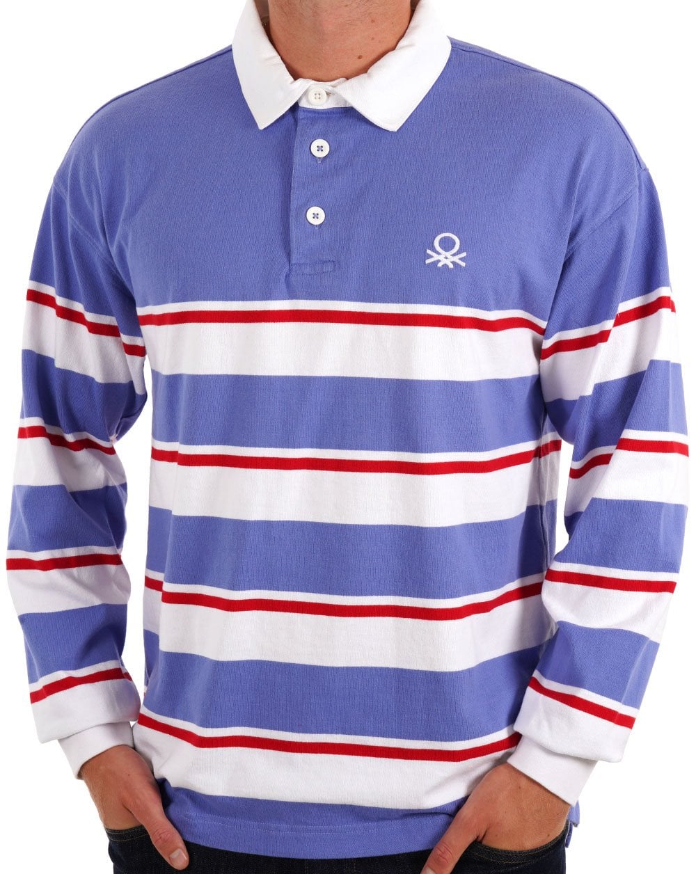 Benetton Gestreiftes Rugby-Shirt Blau