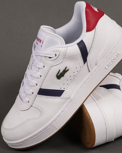 Lacoste T-Clip Leder-Sneaker Weiß/Marineblau/Rot