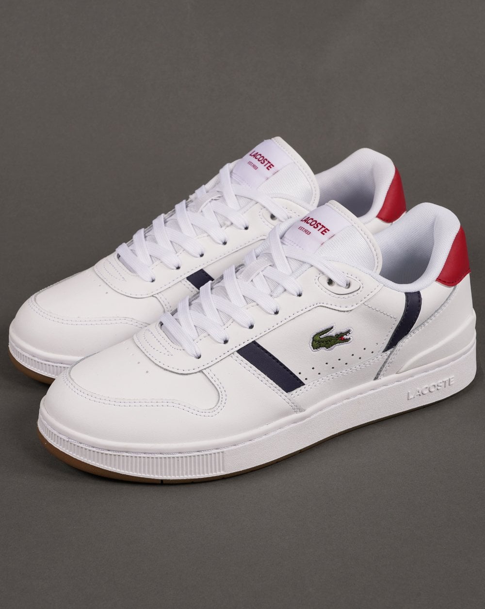 Lacoste T-Clip Leder-Sneaker Weiß/Marineblau/Rot