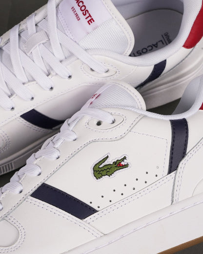 Lacoste T-Clip Leder-Sneaker Weiß/Marineblau/Rot