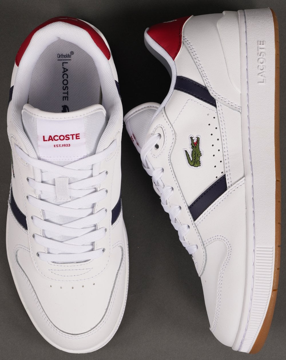Lacoste T-Clip Leder-Sneaker Weiß/Marineblau/Rot