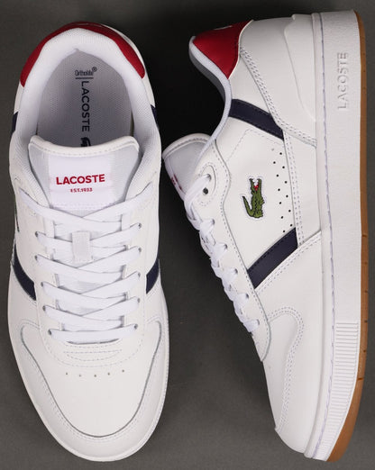Lacoste T-Clip Leder-Sneaker Weiß/Marineblau/Rot