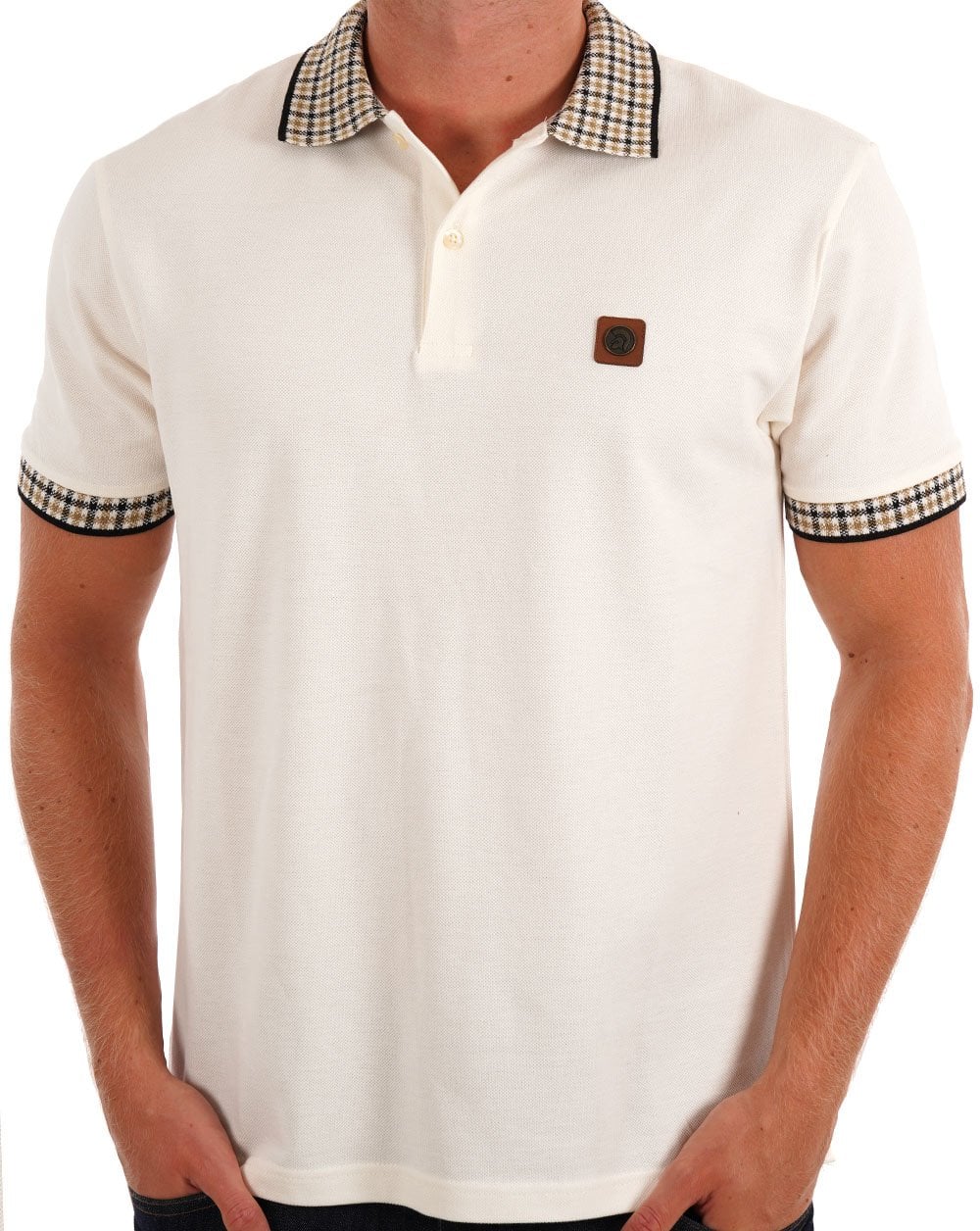 Trojan Mini Gingham Trim Polo Ecru