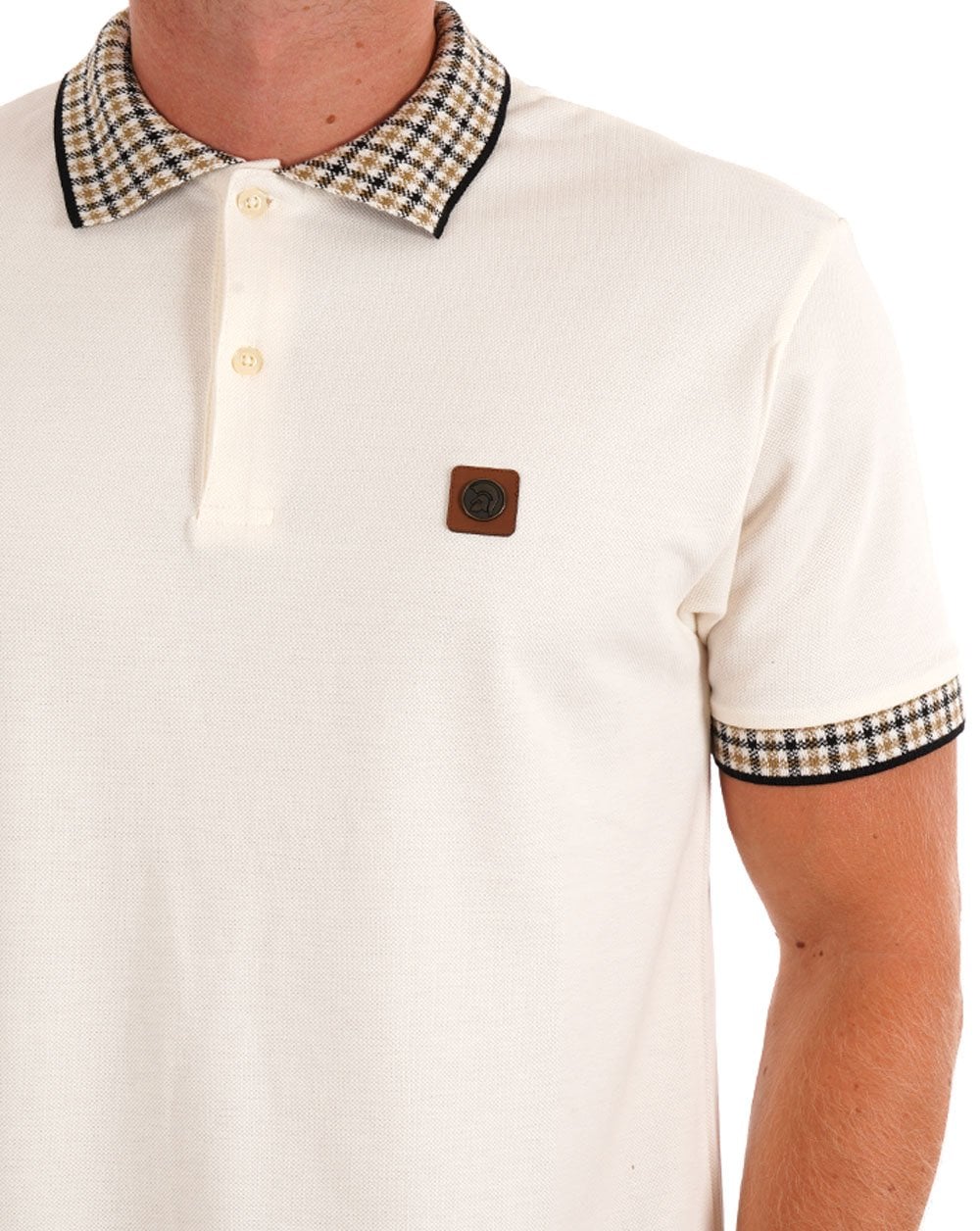 Trojan Mini Gingham Trim Polo Ecru