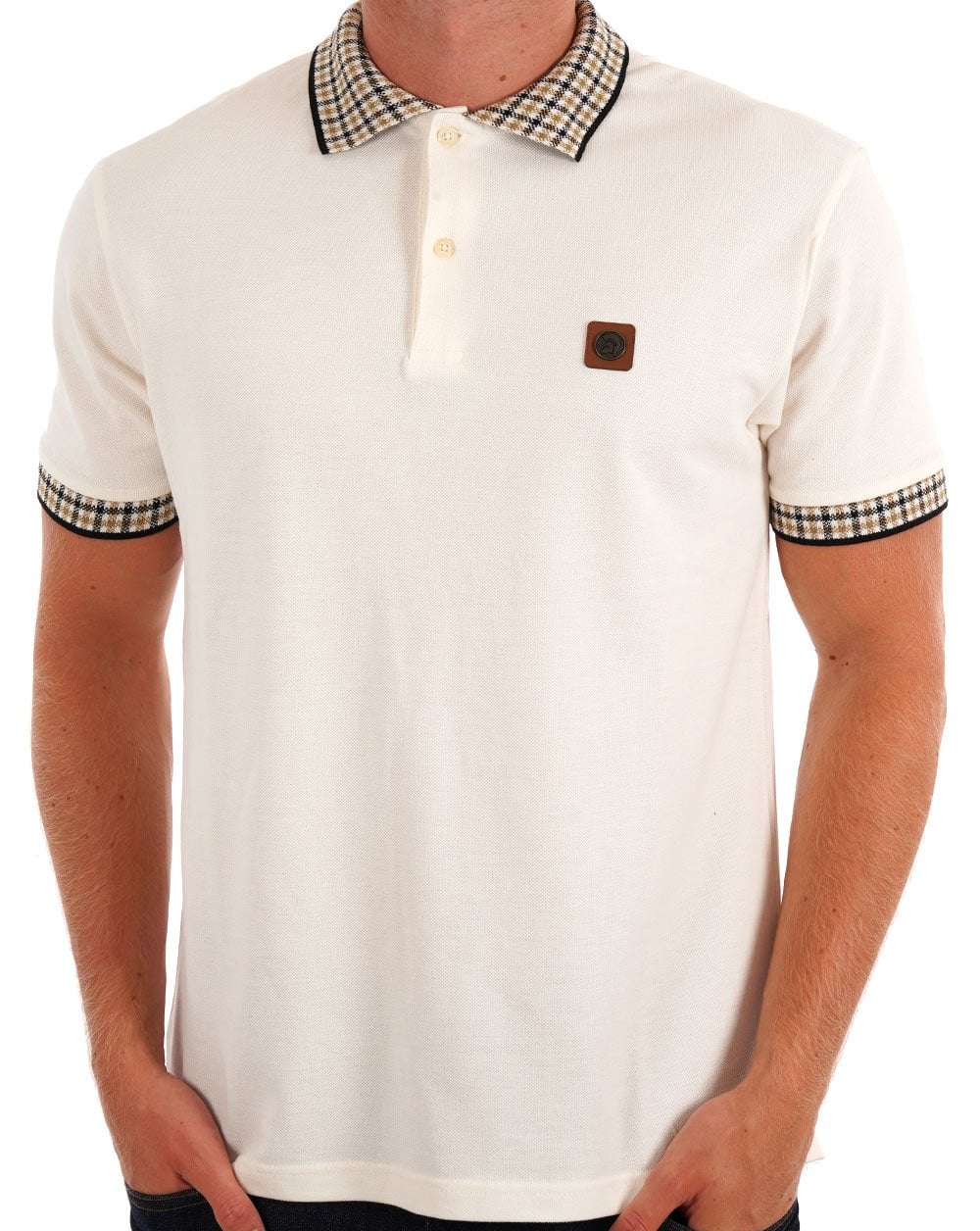 Trojan Mini Gingham Trim Polo Ecru