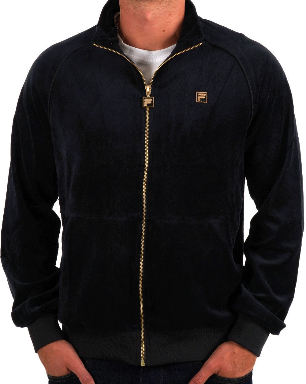 Fila Gold Bell Velours-Trainingsjacke in Schwarz