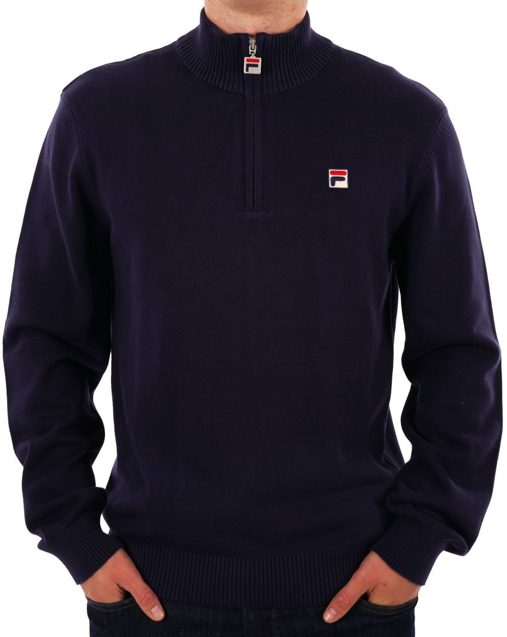 Fila Vintage Strickpullover mit 1/4-Reißverschluss, Marineblau