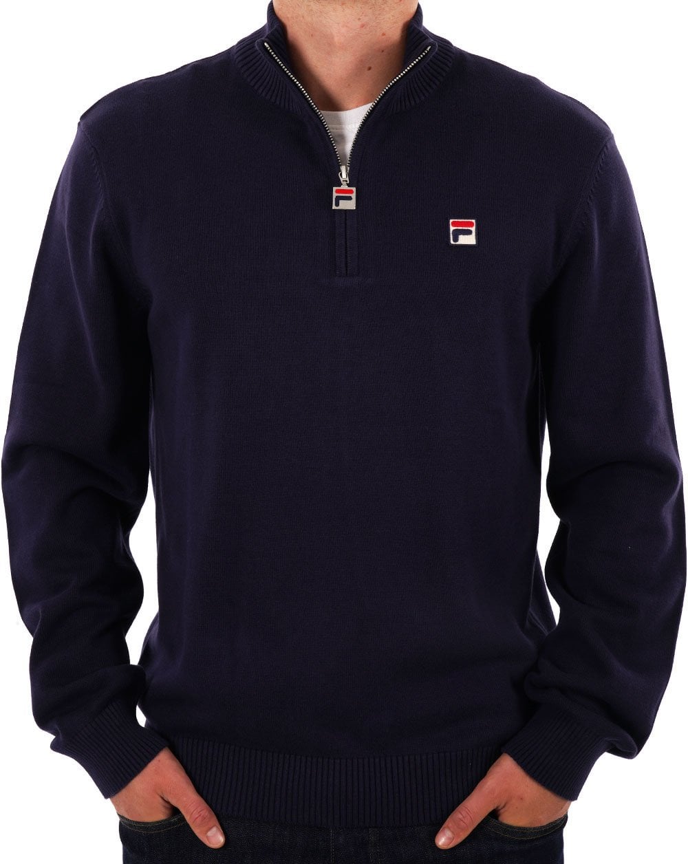 Fila Vintage Strickpullover mit 1/4-Reißverschluss, Marineblau